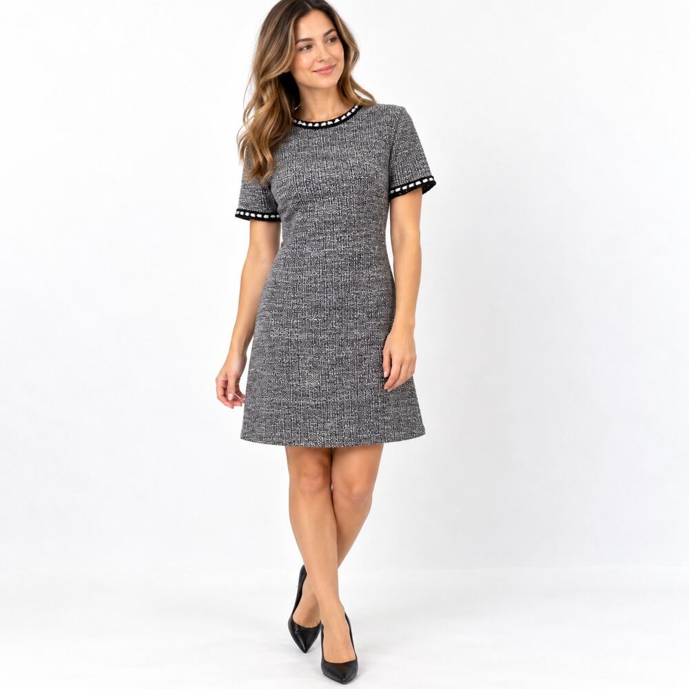 zara grey dress short | Dresses | Zara Gray Tweed Mini Women M Faux Pearl Trim Sleeve Tiktok